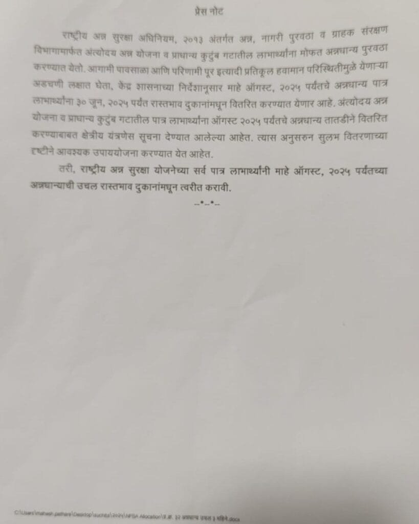 Ration Distribution 2025 Maharashtra